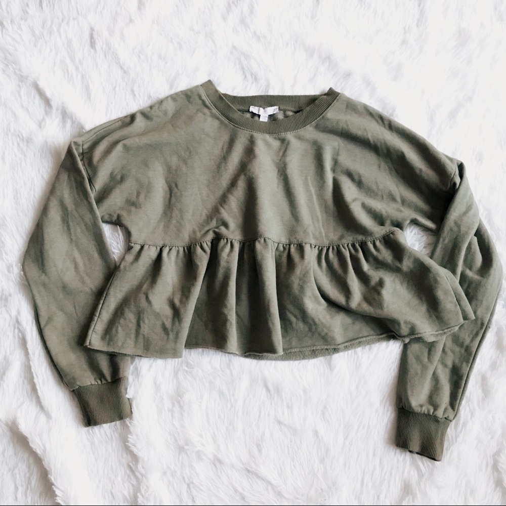 AEO DON’T ASK WHY Peplum Crop Olive Green Sweater